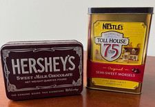 VINTAGE NESTLE Toll House 75th Anniv Tin + Hershey's Milk Chocolate Tin GC picture