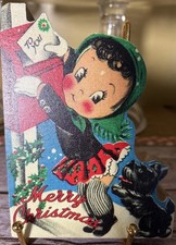 2025 Hobby Lobby Vintage Style Little Girl With Scotty Dog Christmas Wood Block picture