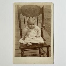 Antique Cabinet Card Photograph Adorable Sweet Baby Sitting Outside Wood Chair picture