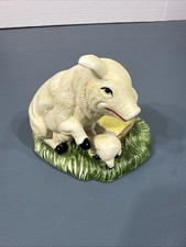 Vintage Porcelain Bisque Pig w/ Piglets Retro Vintage Figurine 4