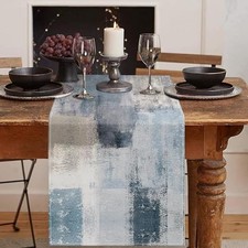 Farmhouse Table Runner, Vintage Blue and Grey Abstract Art 13x60 Abstract Blue picture