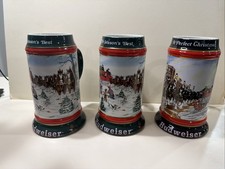 1991 & 1992 Vintage Budweiser Christmas Steins Lot Of 3 picture