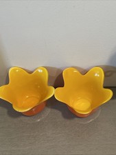 2 In Set Ruffled Vase Yellow Glass Lined w/ Orange Ombre Flower Shape 3” X 4” picture