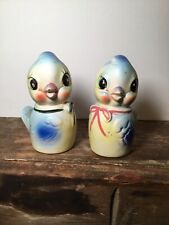 Vintage Commodore Japan Salt & Pepper Shakers Baby Blue Birds Anthropomorphic picture