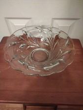 Vintage Large Deep Cut Glass lead Crystal Leaf Pattern Compote picture