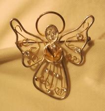 Lovely Rhinestone Lacy Openwork Singing Angel Cherub Silvertone Brooch Pin picture
