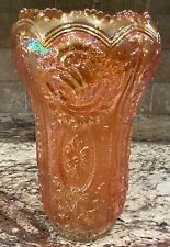 CARNIVAL MARIGOLD IMPERIAL? GLASS ROSE VASE SAW TOOTH RIM LOOKS UNUSED 10”T picture