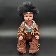 Louann Paul Navajo Porcelain Doll With Native American Attire & Beaded Necklace picture