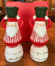 Martha Stewart Christmas Ceramic Santa Sleeping Candle Holders Set Of 2 NEW picture