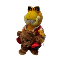 Vintage Russell Stover Garfield Plush in Heart Pajamas with Pooky Teddy Bear NWT picture