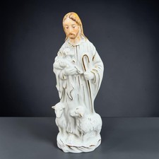 Vintage Paulux China Japan Jesus Good Shepherd Porcelain Figurine Gold Gilt 7in picture