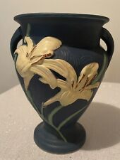EUC Reproduction Roseville Pottery Zephyr Lily Vase 202-8”Blue Glaze picture