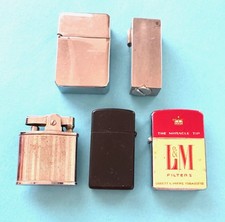 5 Vintage Flint Fuel Cigarette Lighters Royalite Zippo Slim L&M Aluminum Block picture