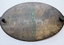 Antique 1886 Italian Tiro a Segno Perugia Shooting Prize Brass Plaque picture