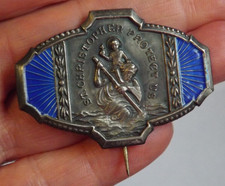 Sterling silver blue enamel Saint Christopher car visor pin safe travel medal picture