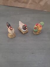 Rooster Hen Set Of 3 Tiny Ceramic Hand Painted  picture