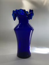 Fenton Glass Cobalt Blue Ruffled/Crimped Vase Vintage pre 1970s, 9