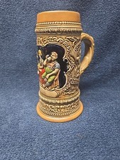 Vintage Ceramarte Brazil Beer Stein - German Tavern Scene - Relief Mug 8” picture