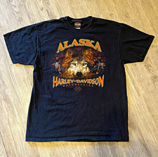 Vintage Harley-Davidson Denali Wasilla Alaska Wolf Barn Graphic T-Shirt Size L picture