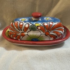 Beautiful Handcrafted Talavera Mexican Butter Dish Lead-Free Ceramic Folk Art picture