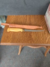 Vintage J Martini Finland Fishing Filet Knife Signed Blade Leather Sheath picture