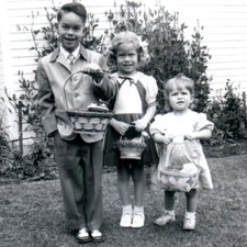 Photo Three Cute Children with Easter Baskets Outdoors Square 3.5 x 3.5 picture