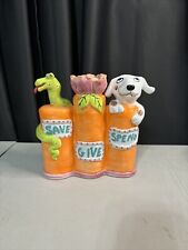 Judie Bomberger Hand Painted Ceramic Bank Save Give Spend Snake Dog Flower  Kids picture