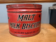 Antique Pennant Malt Milk Biscuits Tin Felber Biscuit Co Columbus Ohio 12” picture