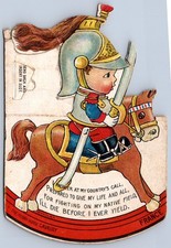 K37/ Interesting Postcard c1910 Kid Soldier Rocking Horse Die-Cut 243 picture