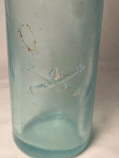 RARE Anheuser Busch Aqua Glass Beer Bottle  w/ 4th Artillery Army cannons Emblem picture