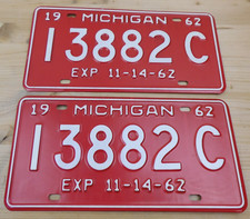 Vintage 1962 Michigan 1/2 Year License Plate Set/Pair Tag # 13882 C picture