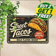 Spicy Mexican Tacos Fast Food Dining Room Wall Decor Metal Tin Sign 8x12 picture
