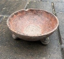 Vintage Pre-Columbian Style Terracotta Tripod Bowl Mexican Folk Art Pottery Hand picture
