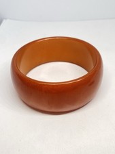 VERY EARLY THICK HEAVY ORANGE BAKELITE TESTED BANGLE BRACELET ANTIQUE picture