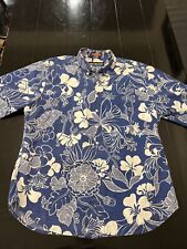 Vtg Reyn Spooner Flowers Floral Hawaiian Aloha Pocket Shirt XL Blue Surfer Surf picture