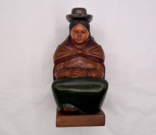 Vtg Hand Carved Wood Bolivian Cholita Sculpture Woman W/ Baby Folk Art 9.5