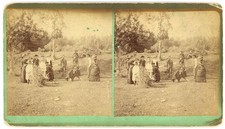 MICHIGAN STEREOVIEW - Manistique - Playing Croquet - MW Nuss 1880s RARE picture