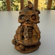 Vintage Ocumicho Mexican Folk Art Clay Skull Snake Figurine Halloween Oddity 3