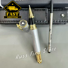 MONTBLANC Victor Hugo Writers Edition Silver Rollerball Gold Trim Leather Bid picture