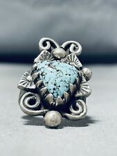 WONDROUS VINTAGE HOPI SPIDERWEB TURQUOISE STERLING SILVER RING picture
