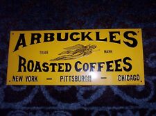 Vintage Arbuckles Roasted Coffee Embossed Metal Sign AAA Sign Co Coitsville OHIO picture