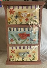 DECORATIVE FLORAL DRAWER UNIT WITH CERAMIC DRAWER FRONTS & BIRD KNOBS -NEW 10x6