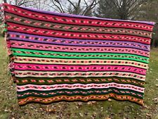 Large Vintage hand made Knit Crochet Bedspread Aphgan Festive Blanket 96x94” QN picture