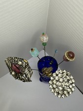 North Wood Cobalt Blue Grape Glass Three Legged Hair Pin Holder +9 Hair Pins picture