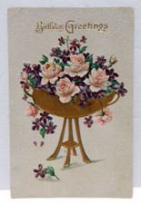 Birthday Greetings Gold Pot Filled With Flowers Embossed picture