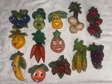 Vintage Fruit and Vegetable Chalkware Wall Hangings Anthropomorphic - you pick picture