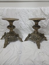 Antique Brass Ornate Candlestick Holder Set    picture