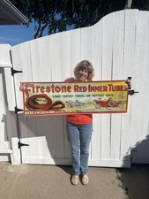 Firestone Tires Red Inner Tube Banner vintage Style Gas Station Sign 4 Man Cave picture