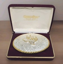 Vintage Belt Buckle Crumrine Heavy Silver Plate on Jewelers Bronze Texas Western picture
