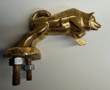 Vintage Brockway Truck Husky Dog Hood Ornament Gold Tone Cast Collectible picture